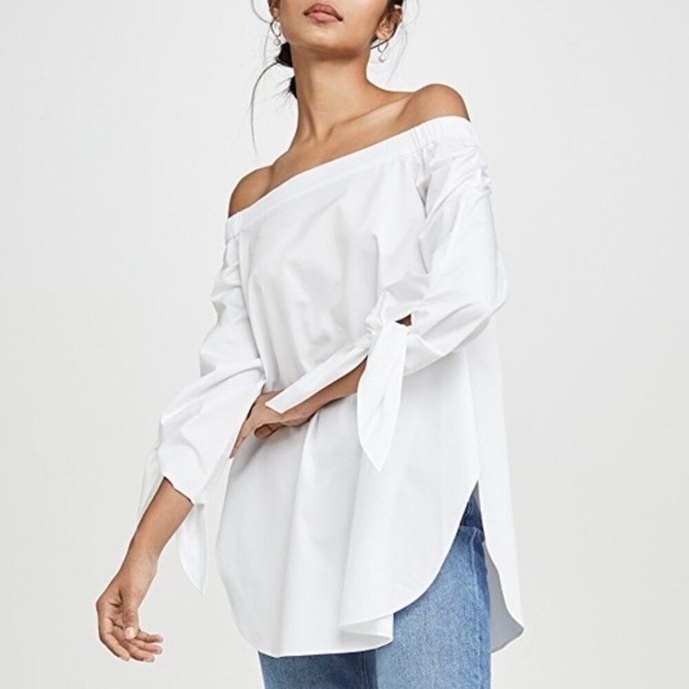 Tibi Poplin Off the Shoulder Tunic Top White